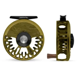 Fishing Line^ Abel Vaya Reel 5/6 Dark Olive, Gloss Black Drab Knob, Underwood On the Hunt Engraving with Rosewood Handle - Your Premium Fishing Gear Store Rods Lines Baits Accessories