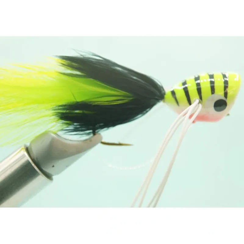 Fly Fishing^ Bass Popper W/Legs Chart/Black #6 - Your Premium Fishing Gear Store Rods Lines Baits Accessories