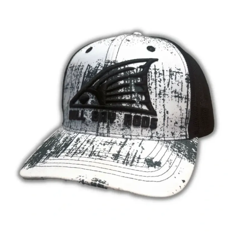 Fishing Line^ Bull Bay Rods Ripped Series BBR Soft Mesh Trucker Hat Gray & White Redtail Logo - Your Premium Fishing Gear Store Rods Lines Baits Accessories
