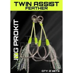 Shop All^ JYG Pro Fishing Twin Assist Hooks w/ Feather - Your Premium Fishing Gear Store Rods Lines Baits Accessories