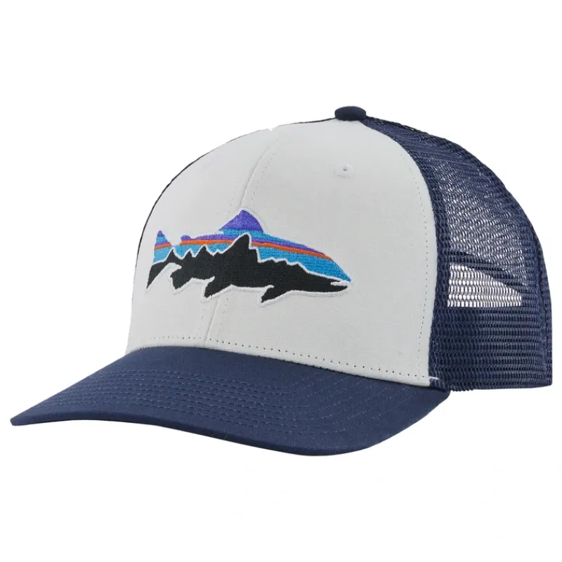 Patagonia Fitz Roy Trout Trucker Hat White w/New Navy - Your Premium Fishing Gear Store Rods Lines Baits Accessories* New
