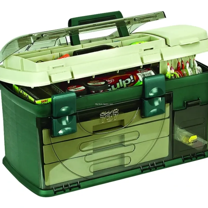 Plano Three-Drawer Tackle Box, X-Large, Green/Beige, 21x12x12" w/1-3500 Stow - Your Premium Fishing Gear Store Rods Lines Baits Accessories* Sale
