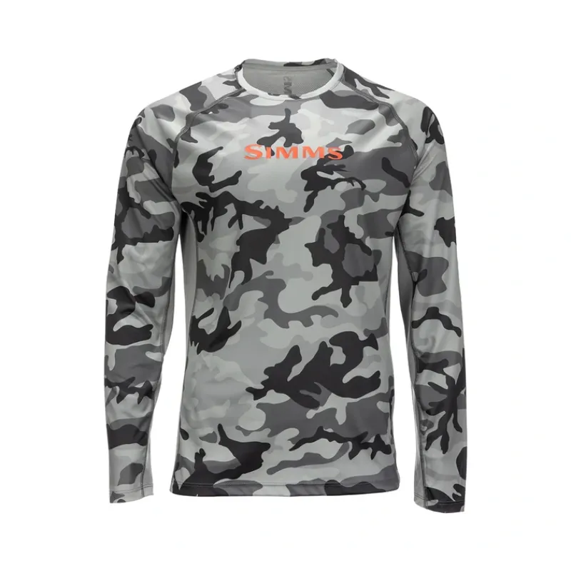 Simms SolarVent Crew - Woodland Camo Steel - Your Premium Fishing Gear Store Rods Lines Baits Accessories* Flash Sale