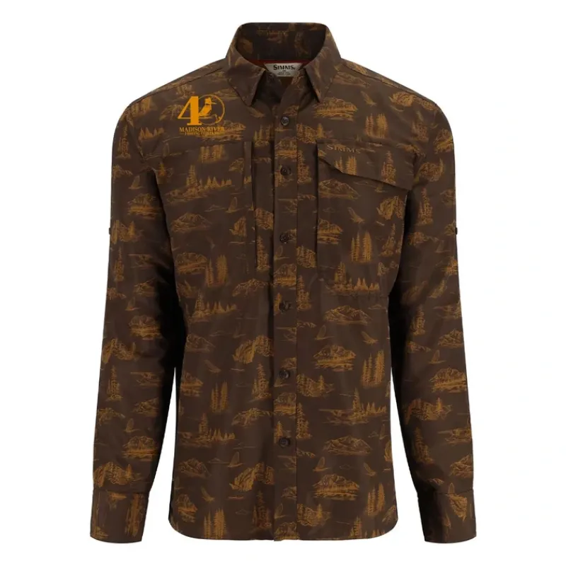 Simms 40th Logo Guide Shirt Hickory Mayfly Print - Your Premium Fishing Gear Store Rods Lines Baits Accessories* Best Sale