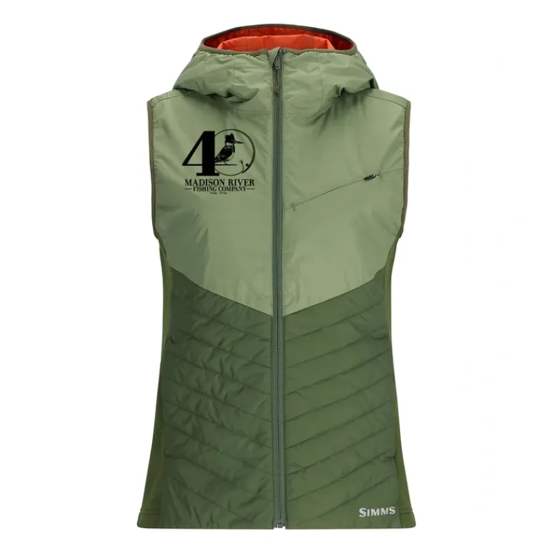 Simms 40th Logo Womens Fall Run Hybrid Hooded Vest Dark Clover/Riffle Green - Your Premium Fishing Gear Store Rods Lines Baits Accessories* Best