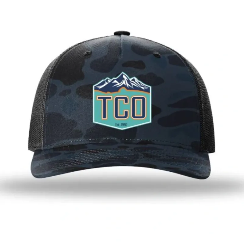 Fly Fishing^ TCO Fly Shop Hat Crest Logo - Printed 5 Panel Trucker Camo - Your Premium Fishing Gear Store Rods Lines Baits Accessories