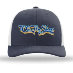 Fly Fishing^ TCO Fly Shop Hat Low Pro Trucker - Retro Logo Heather Navy / Lt. Gray - Your Premium Fishing Gear Store Rods Lines Baits Accessories