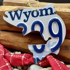 Fishing Line^ Wyoming Blue/White Trout License Plate Christmas Ornament - Your Premium Fishing Gear Store Rods Lines Baits Accessories